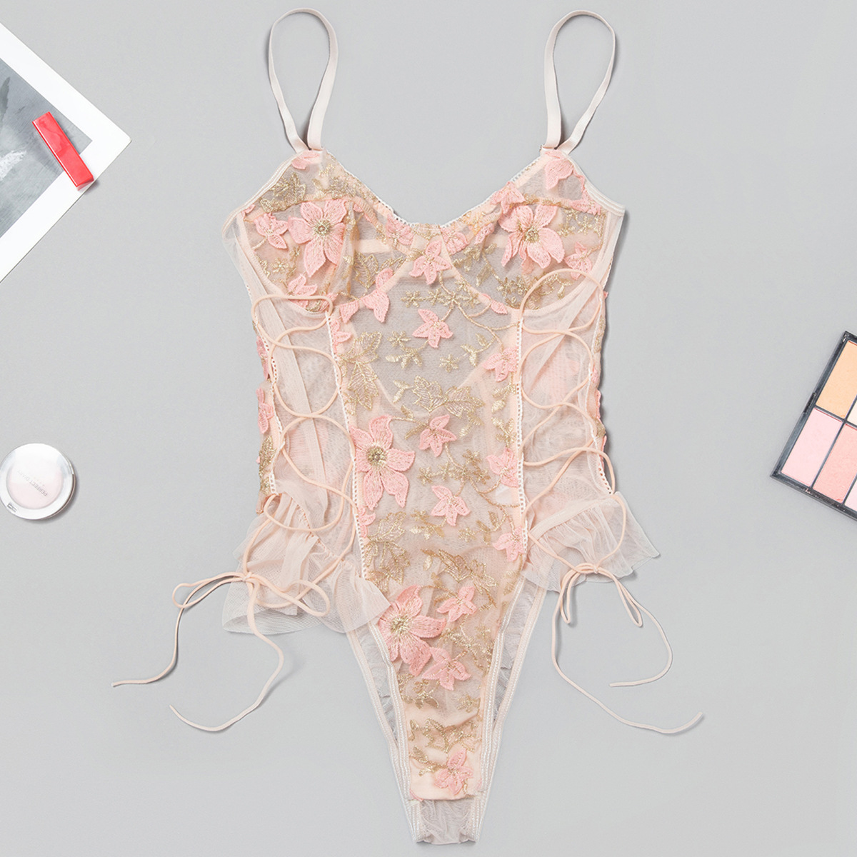 SH33 Explosion Embroidered Flower Beautiful Back Pure Gentle Lace Mesh Perspective Sexy Fun one-piece Underwear