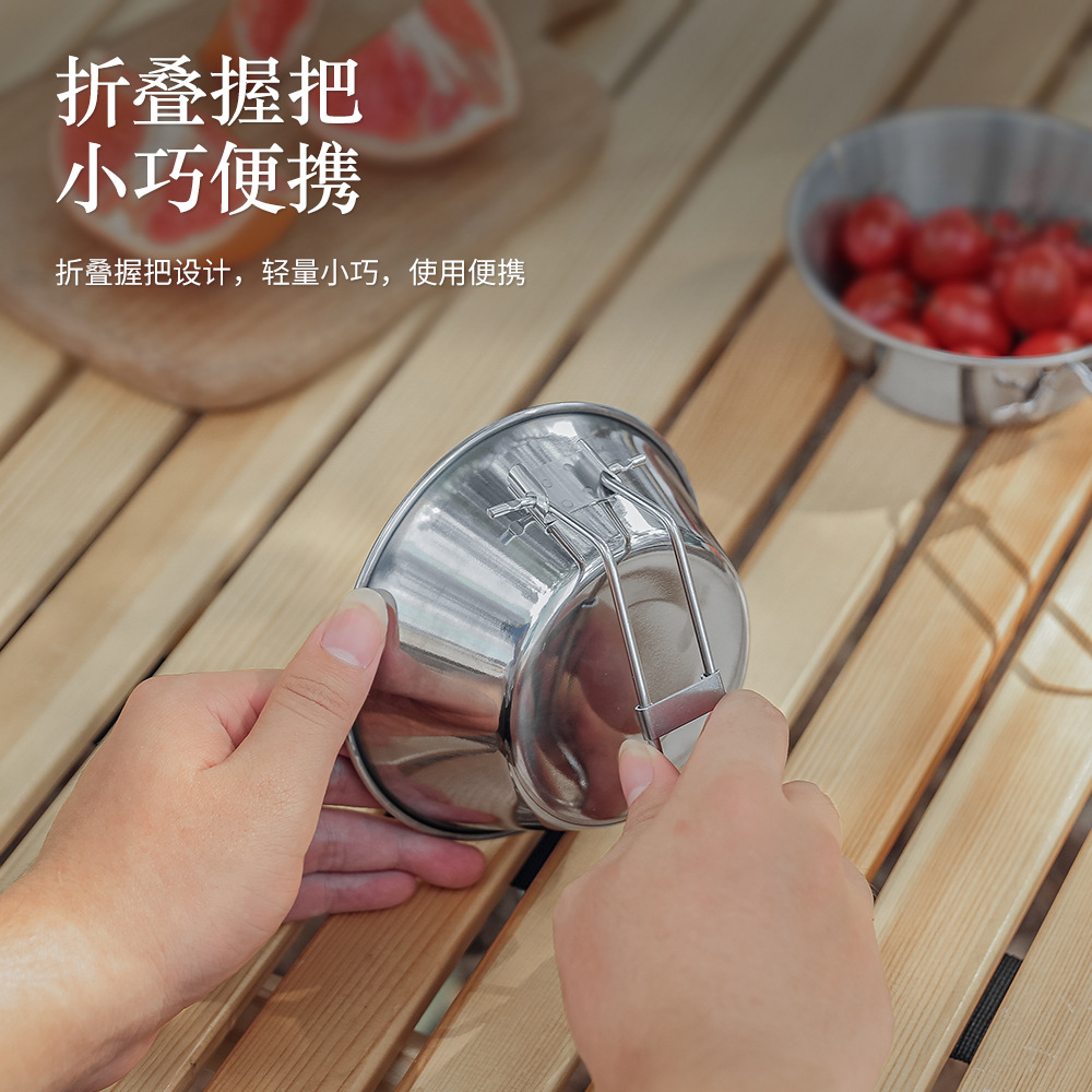 Picture of Outdoor Shira Bowl 304 Stainless Steel Folding Bowl Water Cup Camping Tableware Portable Folding Handle Shira Cup
