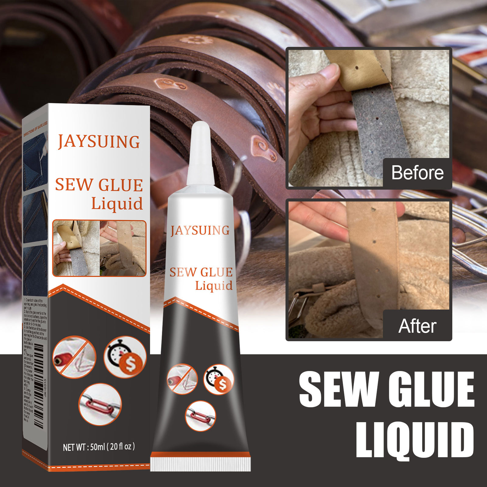 Jaysuing Needle Thread Sewing Glue Clothes Sofa Car Mat Glue Cloth Sewing Tape Material Glue