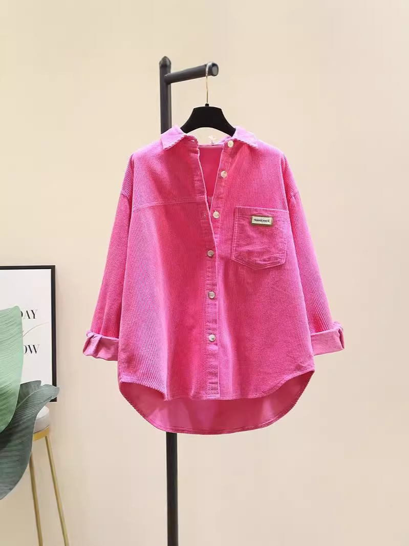 Corduroy Long Sleeve Shirt Women's 2024 Spring and Autumn New Fashion Slimming Loose Long Cardigan Coat Shirt