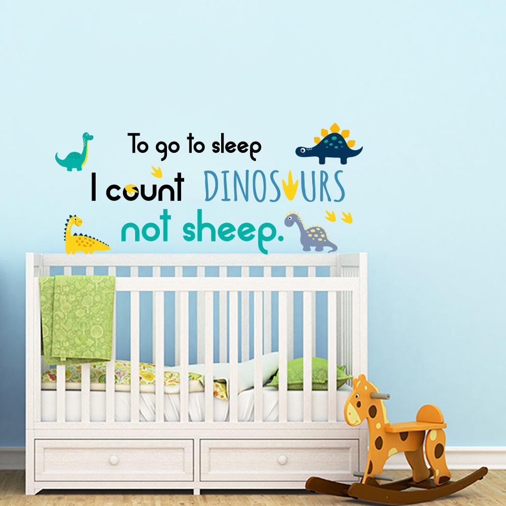sleep cartoon dinosaur paradise colorful English home bedroom living room background decoration removable stickers mup1282
