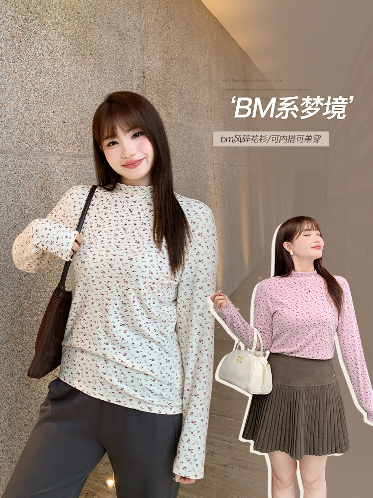 63560丨Autumn New Style Half-High Collar Brushed Knit Sweater for Women, Plus Size Women's Clothing, Slimming Base Shirt