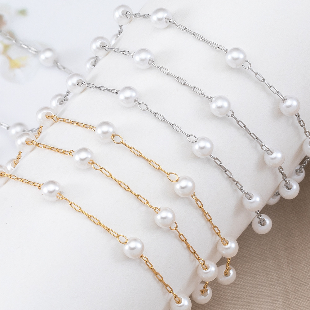 Picture of Stainless Steel Baroque Imitation Pearl Chain DIY Clothing Hanging Chain Bracelet Necklace Accessories Scattered Chain