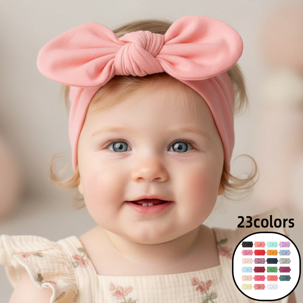 New Baby 23-Color Headscarf Hair Accessory Children's Solid Color Soft Wide Rabbit Ear Nylon Headband Four Seasons Baby Accessories