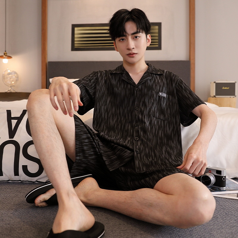 Men's Pajamas Summer Short-sleeved Shorts Cardigan Thin Men's Pure Cotton Outwear Loose plus size New Home Clothes