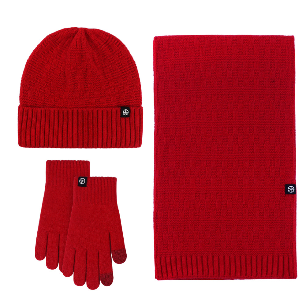 Picture of Winter New Product Japanese Style Knitted Gloves, Scarf and Hat Three-Piece Set Wool Warm and Cold-Proof Fur Ball Scarf Three-Piece Set