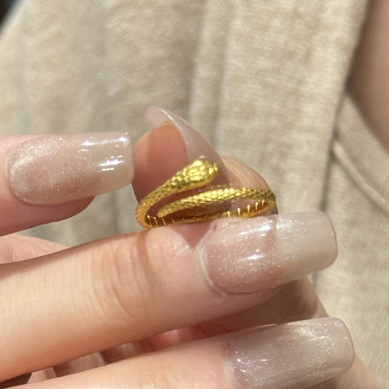 Little red book explosions plain gold snake ring women 2024 new antique brushed open ring a generation of hair
