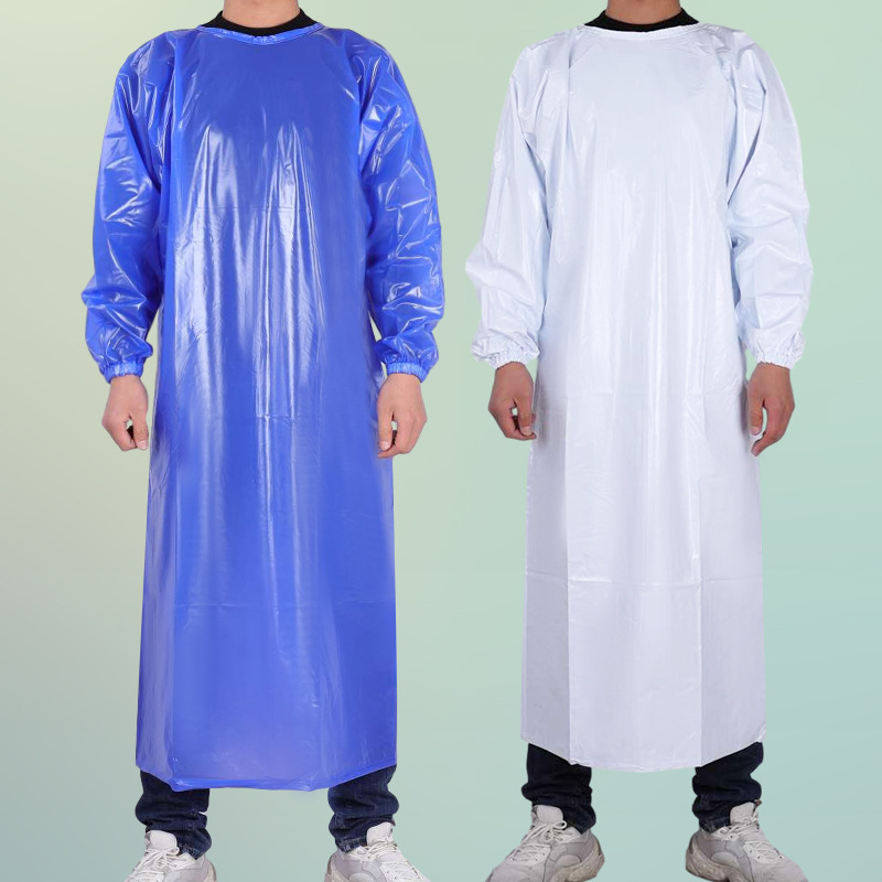 PVC Blue Waterproof and Oil Resistant Long-Sleeved Apron Men's Oversized Wear-Resistant Aquatic Work Overalls Korean-Style Overturned Clothes