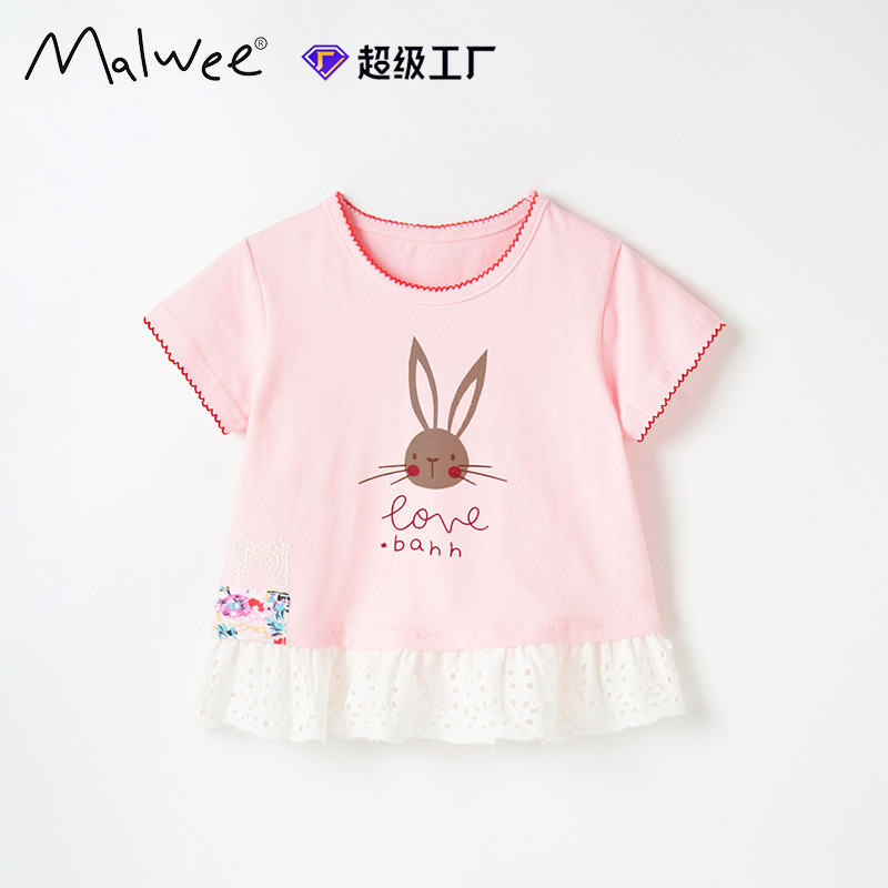 Picture of Cross-border malwee European and American children's clothing 2025 summer new girls short-sleeved t-shirt children's half-sleeved top hair ins