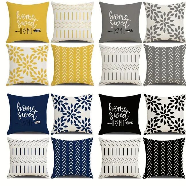 Modern Simple Pillow Case Linen Printed Pillow Four-piece Set Home Sofa Decorative Pillow Living Room Cushion Wholesale