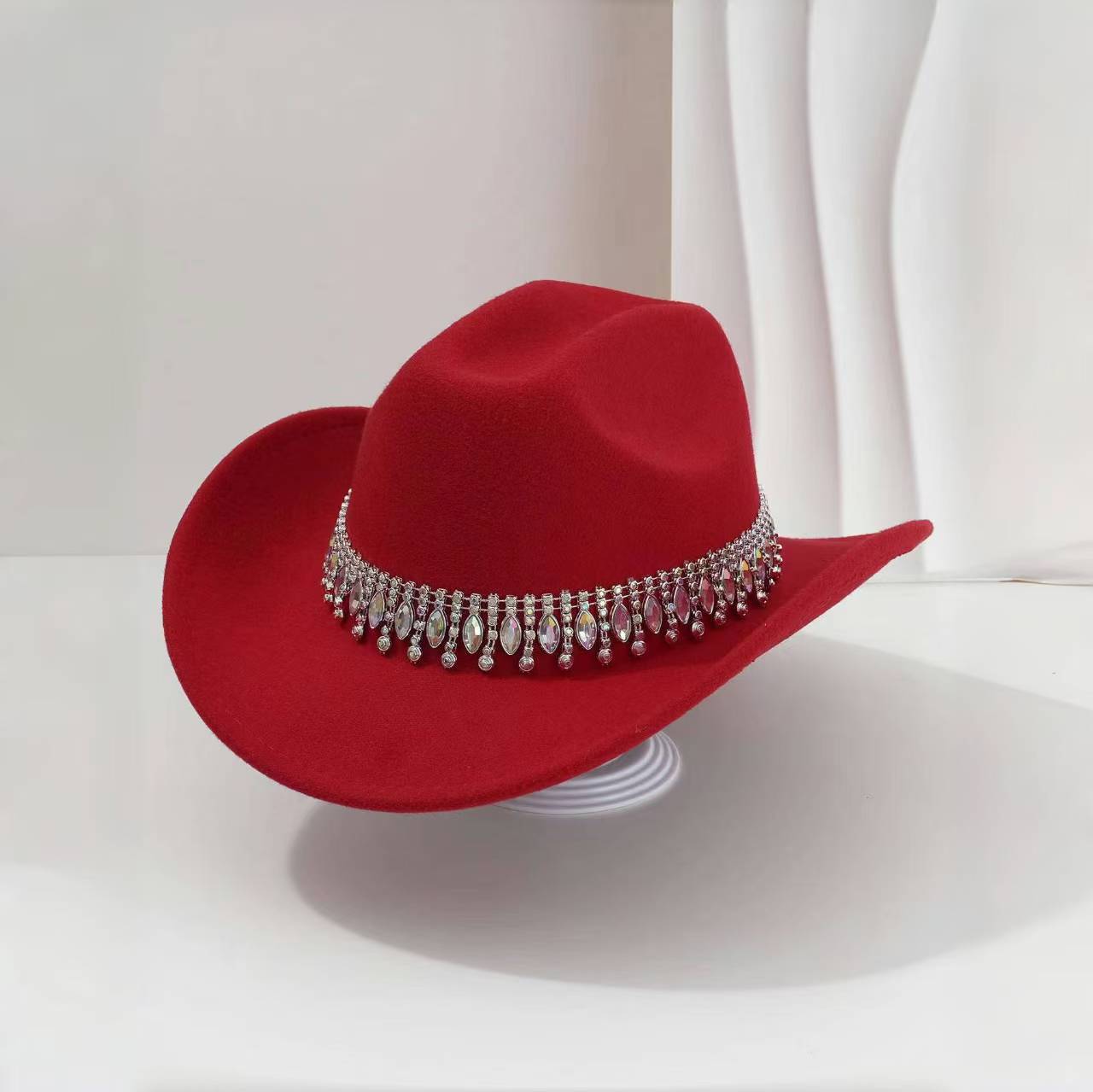 Picture of Rhinestone Accessories Top Hat Men's High-End Felt Western Cowboy Hat Large Brim Hat Women's Summer Jazz Hat