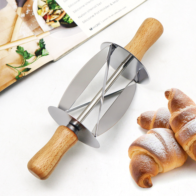 Cross-Border Baking Croissant Rolling Cutter Croissant Slicer Roller Stainless Steel Croissant Cutter Dough Cutting Tool