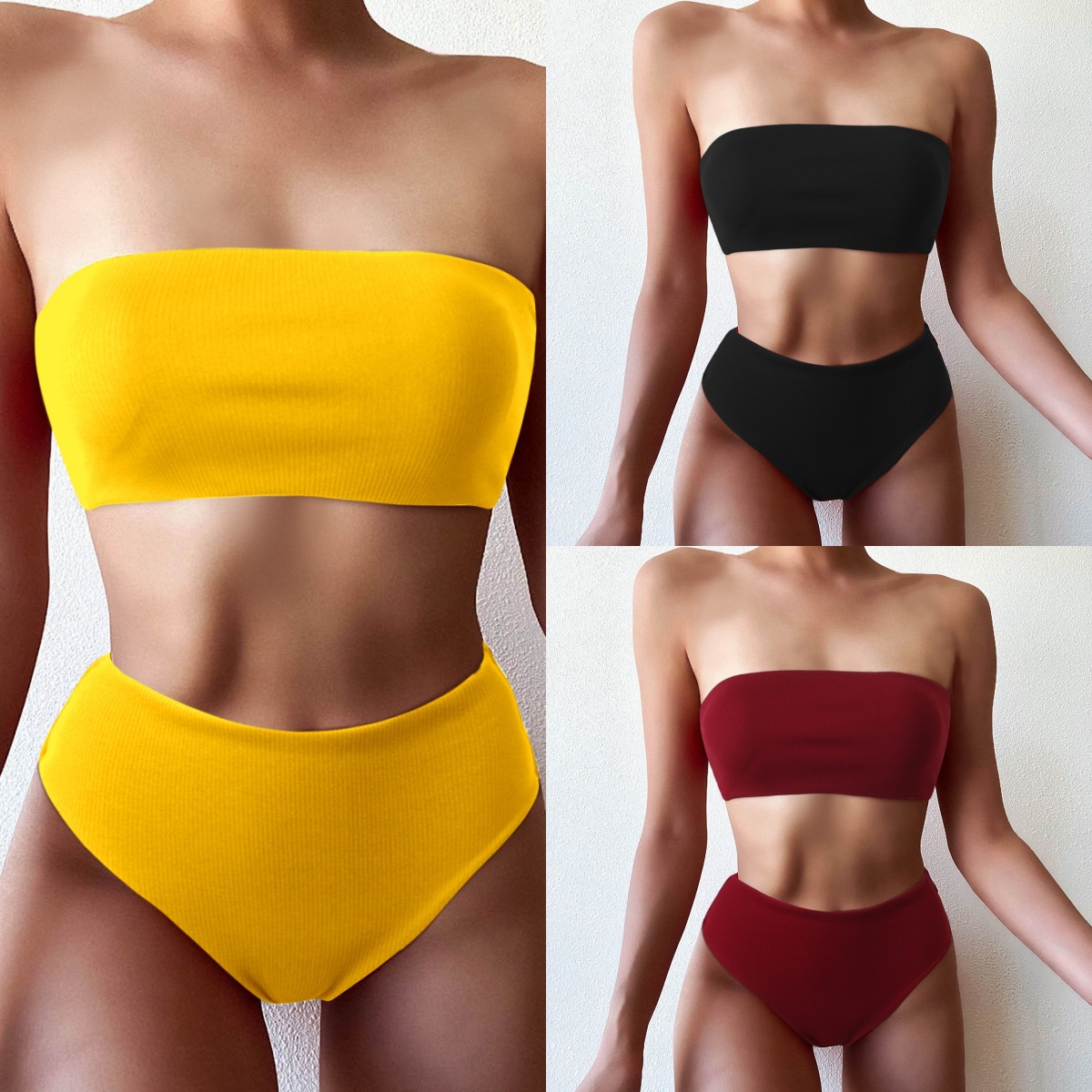 2022 new tube top multicolor bikini foreign trade in stock export swimsuit fashion sexy split swimsuit