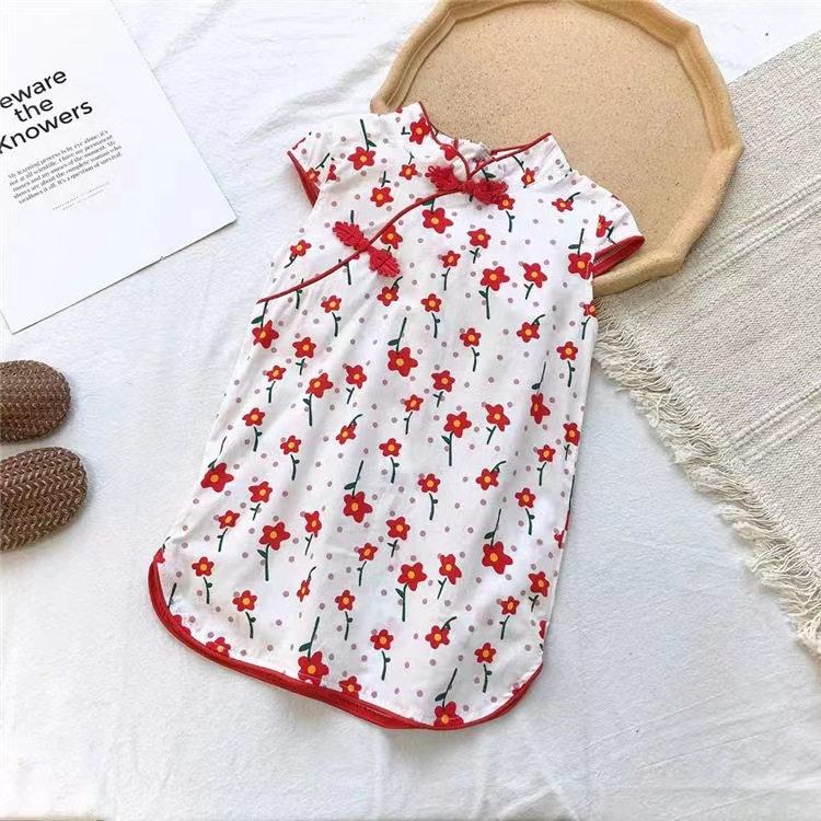 Picture of Summer New Style Girls 2025 New Style Girls Pure Cotton Chinese Style Ethnic Cheongsam Princess Skirt Baby Skirt