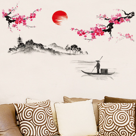 Wholesale New three-generation removable wall stickers TV sofa background decoration Chinese style wall stickers JM7303