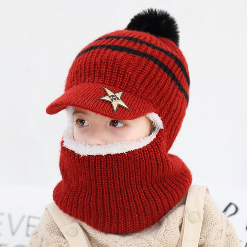 Picture of Children's Hat New Velvet Warm One Hat Boy's Wool Hat Face Protection Neck Baby Hat Winter Cap
