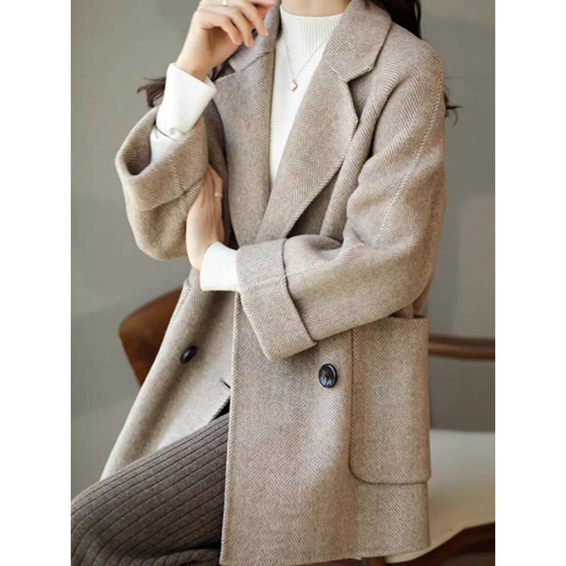Picture of High-end handmade herringbone double-sided fleece coat for women 2023 autumn and winter mid-length small wool double-sided woolen coat loose
