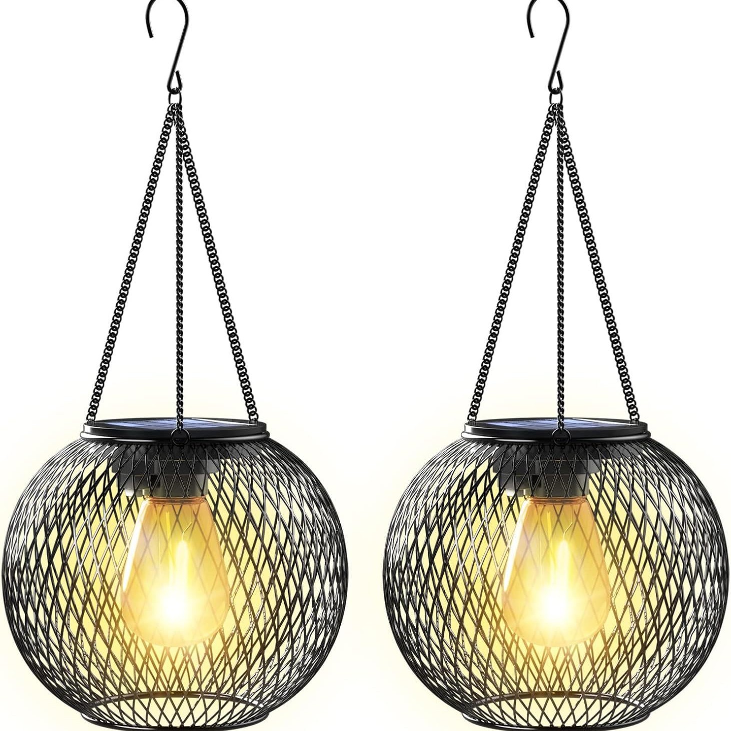 Cross border wrought iron solar bulb mesh light garden light hanging outdoor waterproof garden metal hanging light landscape light
