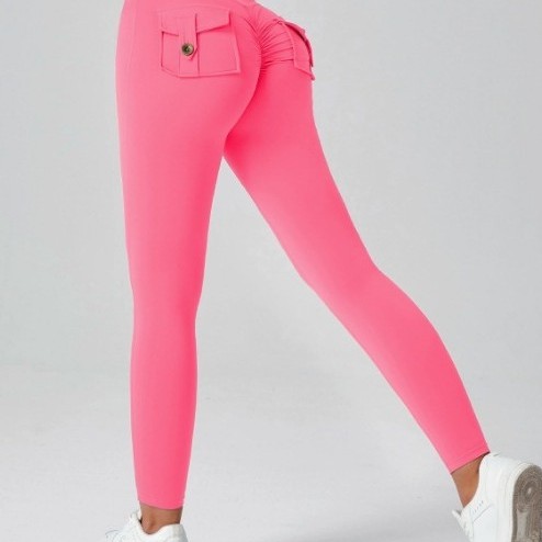 Yidi European and American Hip Lift High Waist Yoga Flap Pocket Pants Overalls Peach Pants Women's Tight Running Quick-Drying Pants
