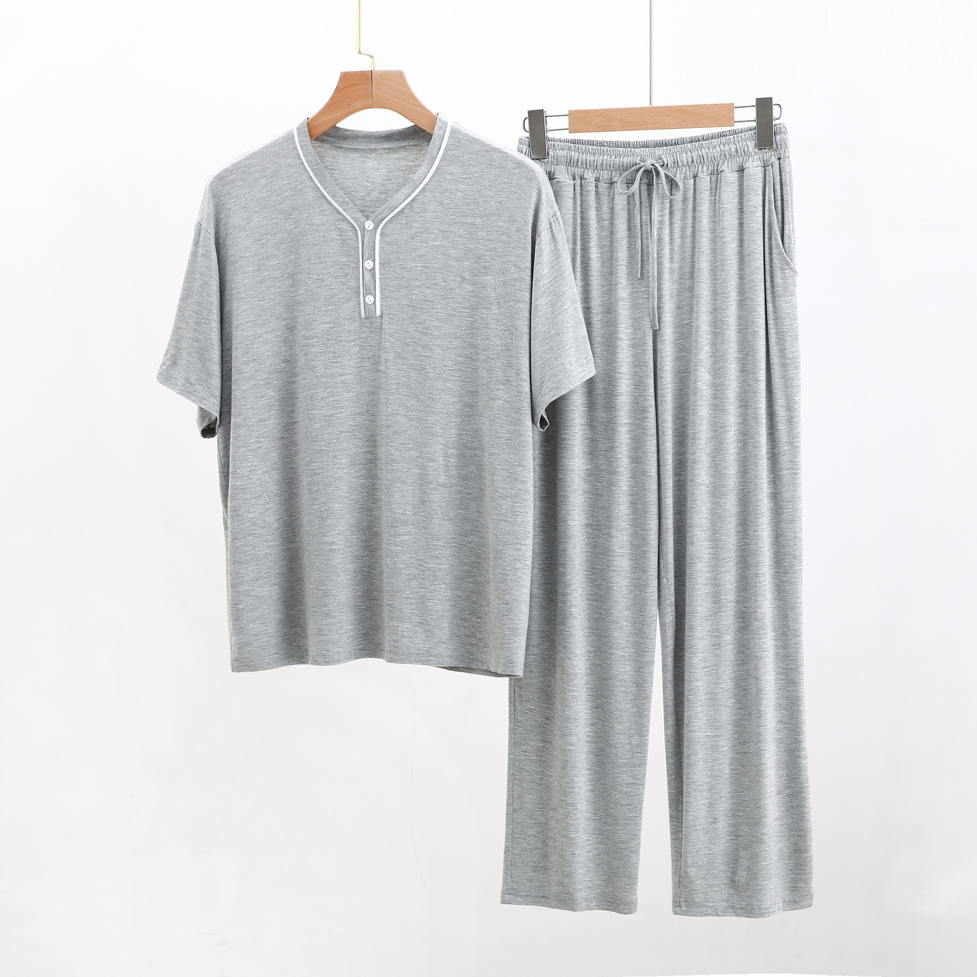 Picture of Modal Encrypted Fabric Men's Half-door Short-sleeved Trousers Casual Suit Henry Pajamas Air Conditioning Home Clothes