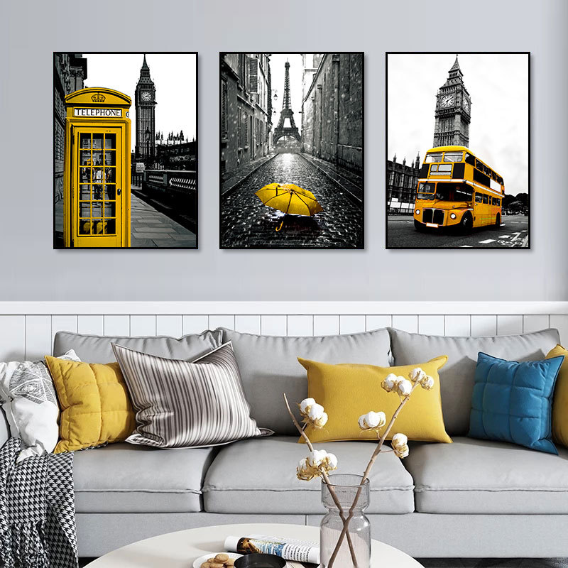 Picture of Nordic Simple Living Room Sofa Background Wall Decorative Painting American Style Retro Nostalgic Industrial Style Modern Black and White Hanging Painting