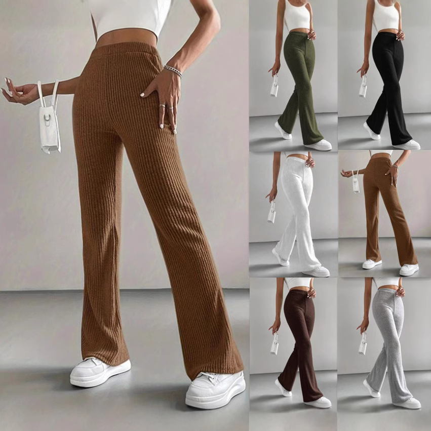 2025Wish Amazon Independent Station New Flared Pants Women's Solid Color Casual Pants Fashion All-match Slim-fit Women's Pants
