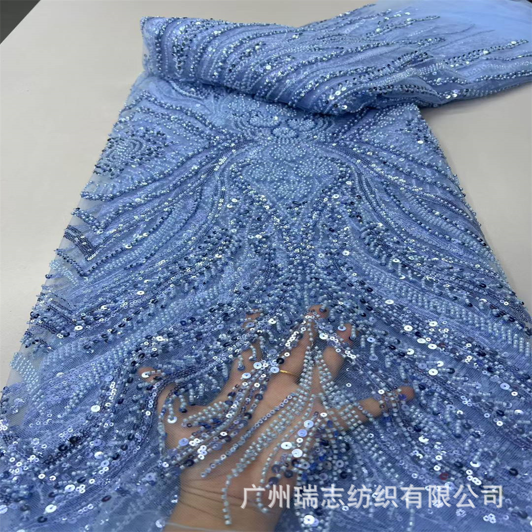 Cross border spot African totem line bead tube sequin lace fabric cocktail party dress wedding dress embroidered fabric