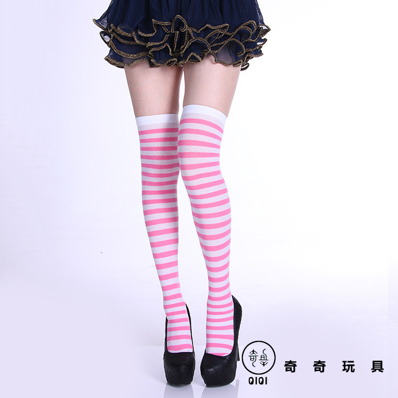 Picture of Halloween Christmas Striped Stockings Party Costume Accessories Over-the-Knee Stockings Striped Pantyhose