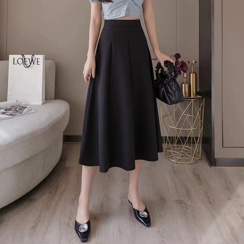 Black Suit Skirt Women's Spring and Autumn New High Waist A- Line Skirt chubby girl plus size Hip Covering Slimming Mid-length Umbrella Skirt