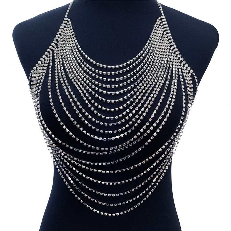 Picture of European and American new sexy exaggerated full diamond body chain European and American women's nightclub rhinestone top chest chain body chain