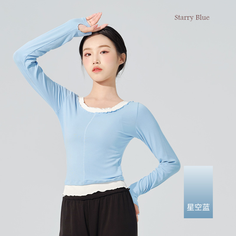 Picture of Modern Dance Top Women's Practice Clothes Color Matching Knitted Long Sleeve Chinese Dance Clothing Body Clothes Dance Clothes Dance Clothes