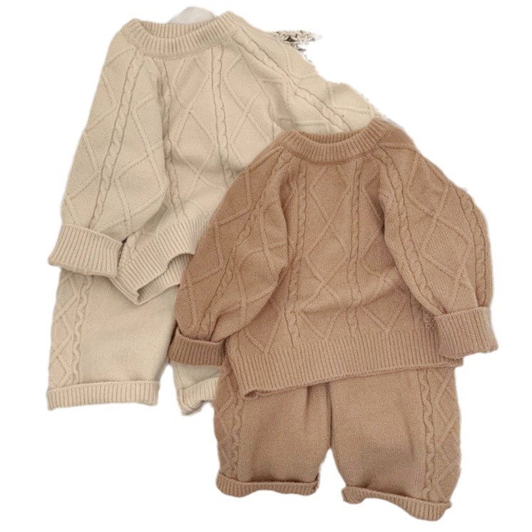 Picture of Korean version of children's clothing autumn and winter foreign style new girls retro temperament fashion solid color knitted sweater wool pants suit fashion