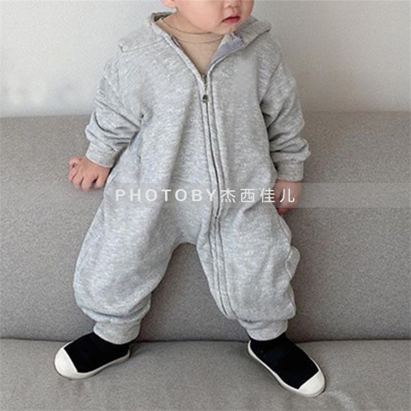 Picture of Korean Style Ins Autumn Children's Wear Winter Men's Treasure Baby Climbing Wear Sports Hooded Jumpsuit Casual Outfit