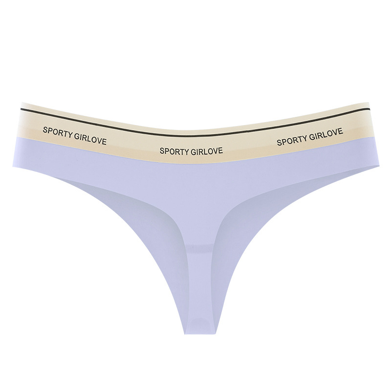 Picture of Ice Silk Seamless Women's Underwear Thong Sexy Yoga Sports Fitness One-Piece Low-Waist Triangle T-Pants Summer