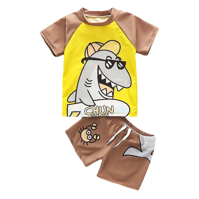 New boys' and kids' hot spring split boxer three-piece primary school students' cartoon swimsuit boys' swimming trunks