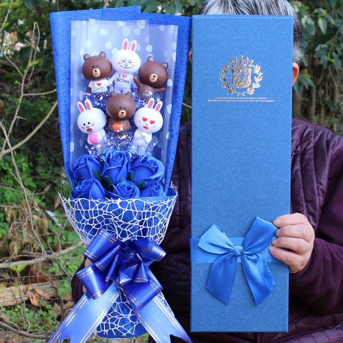 Picture of No wave bear Ding Ding cat kat cat vinyl hand Cartoon Doll Bouquet Soap flower gift box cartoon bouquet