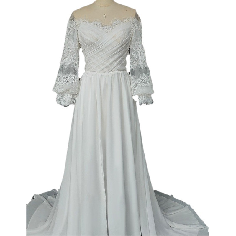 European and American Split Simple New Style Bride Retro Outdoor Lawn Light Wedding Dress Outdoor Yarn Photo Photography Travel Wedding Dress
