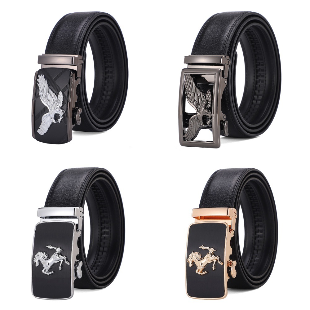 Cross-Border Amazon Belt Men's Genuine Leather Belt Versatile Cowhide Automatic Buckle High-End Simple Trouser Belt Ready Stock