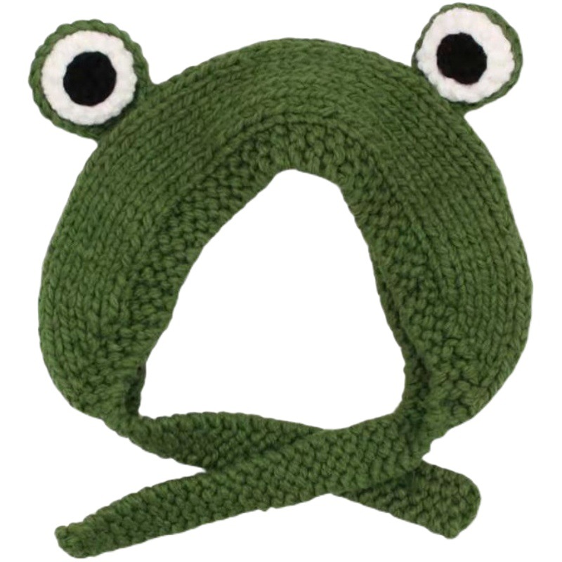 K-Style Ins Sweet and Cute Knitted Woolen Hat Autumn and Winter Big-Eyed Frog Hat Headgear Warm Ear Protection Hat Trendy