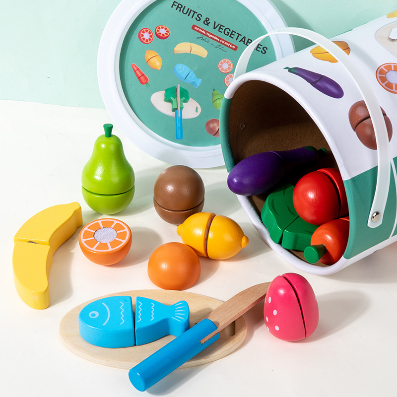Picture of Children's Wooden Magnetic Fruit Cutting Toy Fruit and Vegetable Cutting Watch Baby Cutting Play Home Kitchen Toys