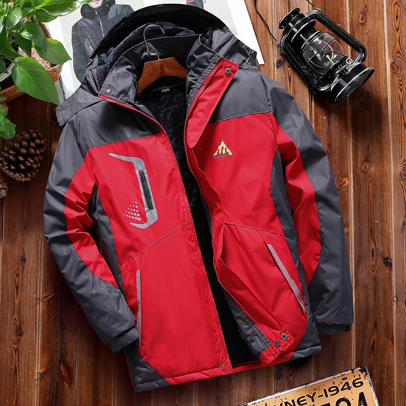 Velvet Thickeneded Cotton Coat Men's Windproof and Waterproof Men's Hiking Jacket Winter Outdoor Mountaineering Cotton Jacket Outdoor Sports