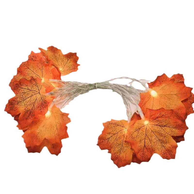 Picture of Autumn send cool maple leaf pumpkin atmosphere lamp room decoration outdoor fence hanging lamp LED lamp string