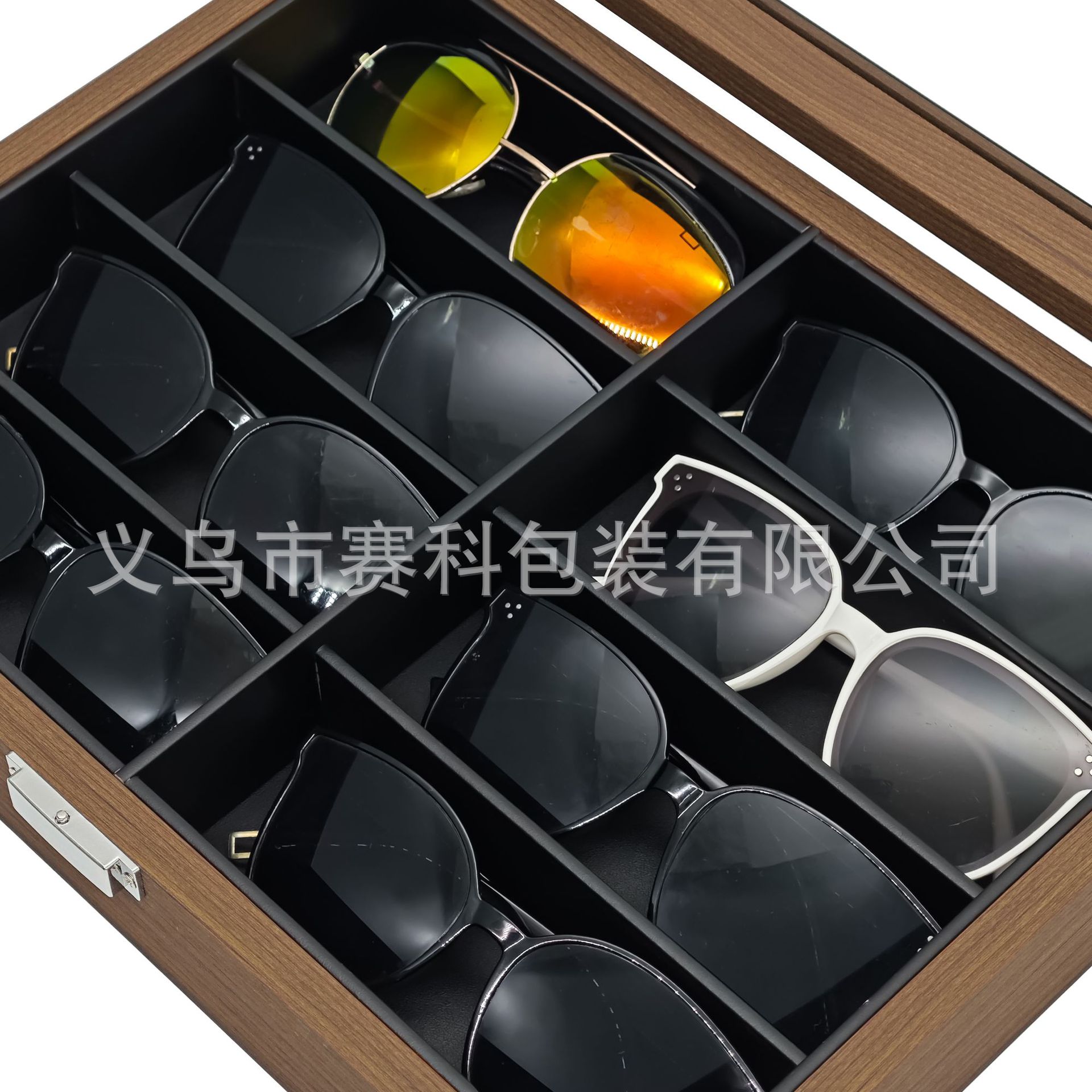 Picture of in stock black walnut wood high-end 8-position glasses storage display box 8 sunglasses sunglasses storage box