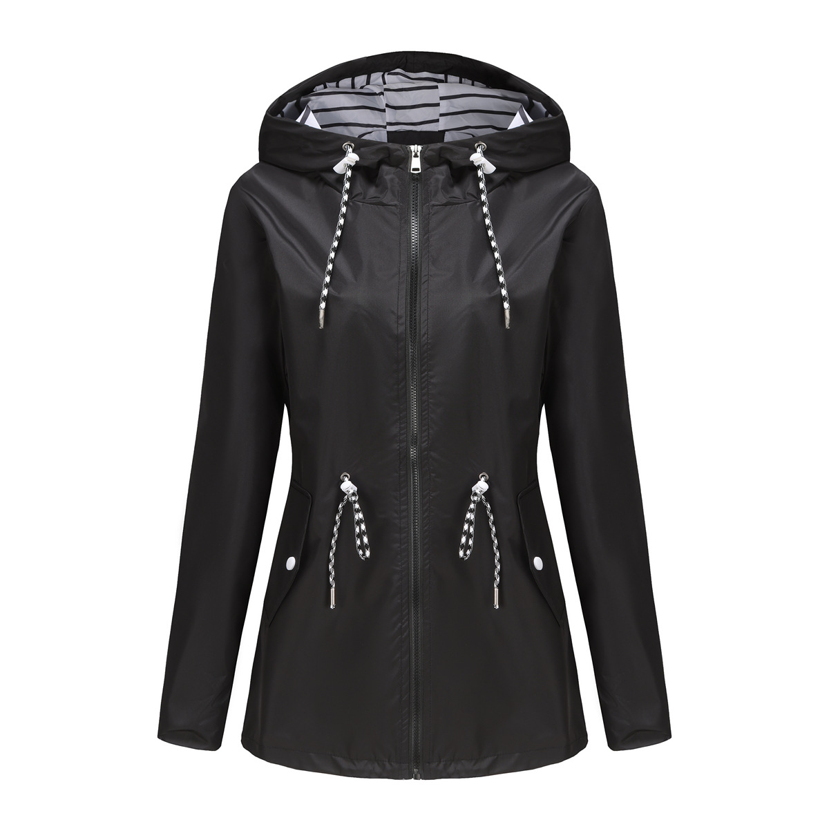 Picture of Autumn/Winter Coat European and American women's trench coat cross-border women's long hooded striped splash-resistant raincoat