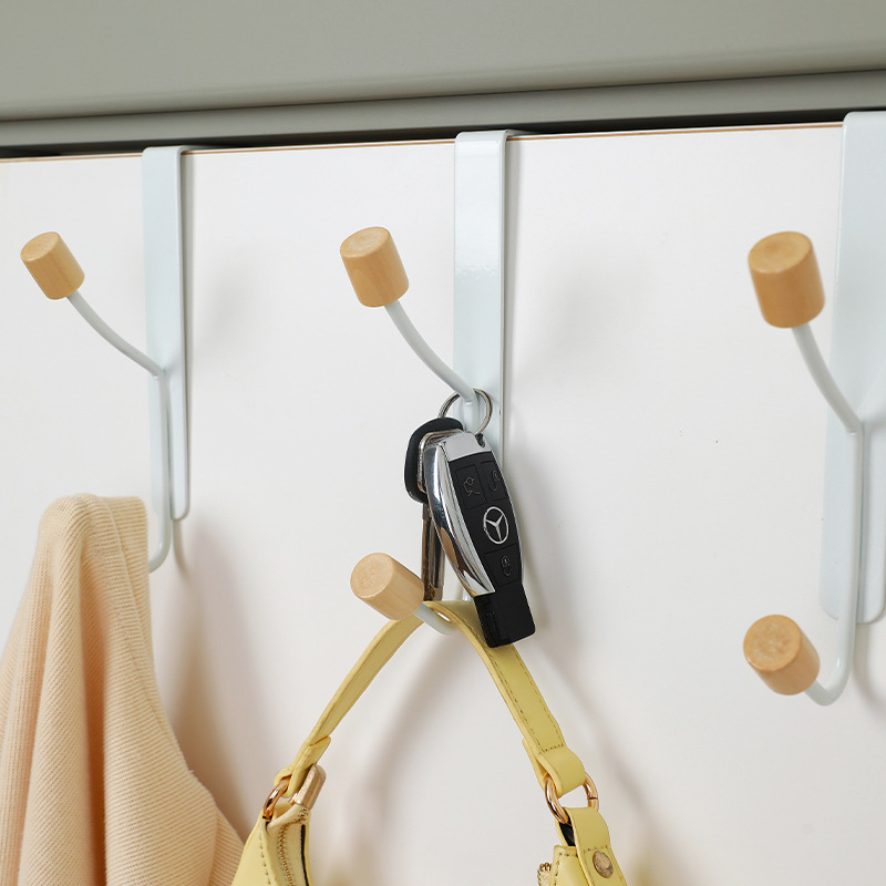 Japanese Style Simple Wood Double Hook Hook Non-Punch Door Rear Hanging Clothes Hook Coat Hook Wall Hanging Door Back Storage Rack