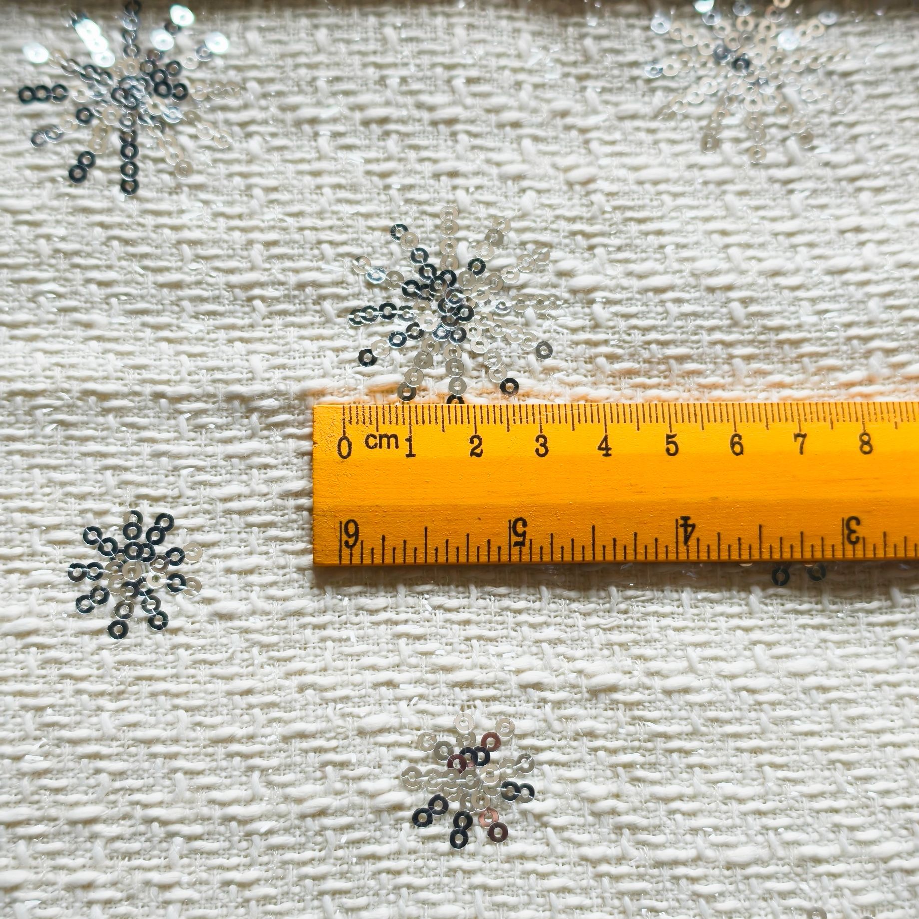 Picture of Woolen Tweed with Snowflake Sequins and Sequins Embroidered Fabric, Tweed Girls' Clothing, Jackets, Bags, Shoes, Hats and Fabrics