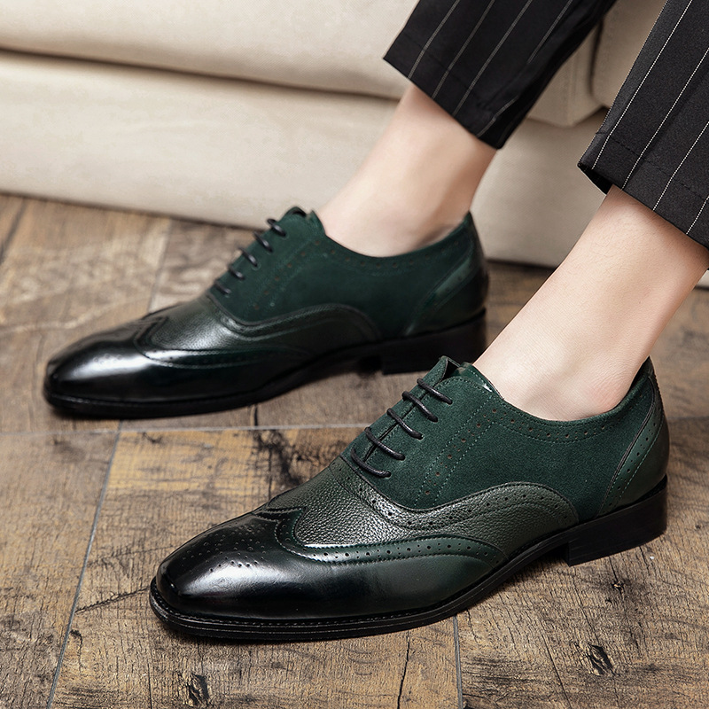 Cross-border plus size Autumn and Winter Casual Leather Shoes Outdoor Fashion British Low-top Lace-up Pointed Men's Trendy Leather Shoes