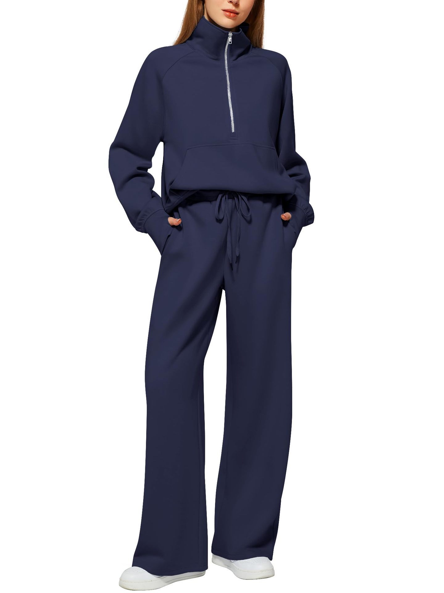Picture of 2025 European and American Amazon European and American Style Two-Piece Oversized Half-Zip Sweatshirt Wide-Leg Sweatpants Casual Set