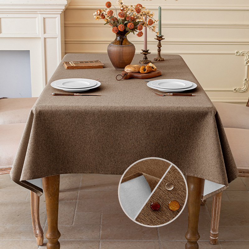 Picture of Imitation Cotton and Linen Fabric Tablecloth Waterproof Wash-Free Light Luxury High-Level Rectangular Coffee Table Cloth Non-Slip Desk Tablecloth Dustproof