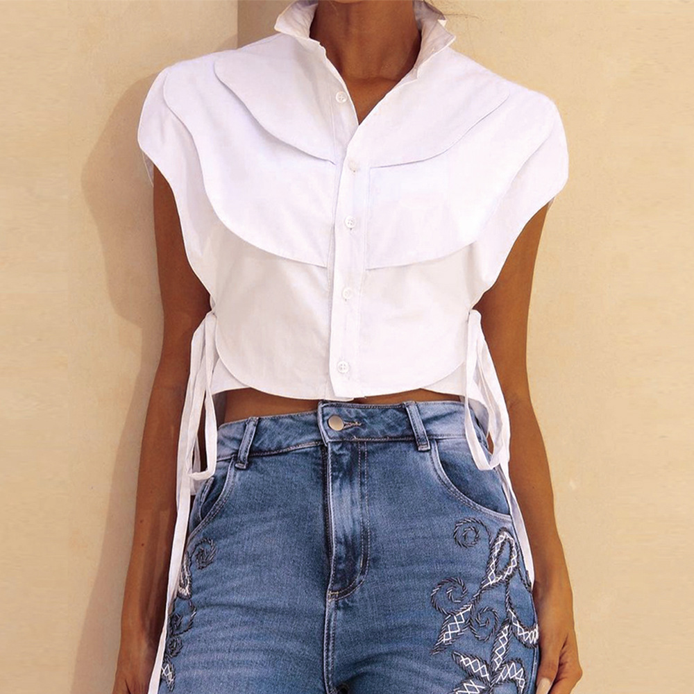 31699THY Amazon popular 2024 Summer new lace-up sleeveless stitching navel European and American shirt for women